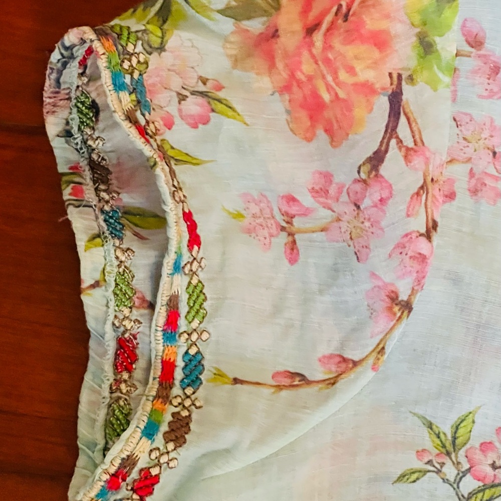 Johnny Was Light Blue Floral V-Neck Blouse - Picture 3 of 10
